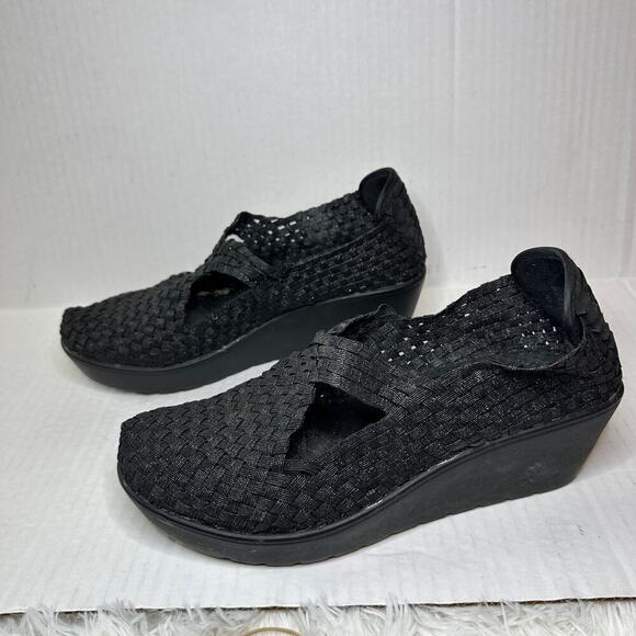 Steven Size 10 Slip On Round Toe Textile Wedge Heel Caspar Mary Jane Flat Black - Picture 5 of 11